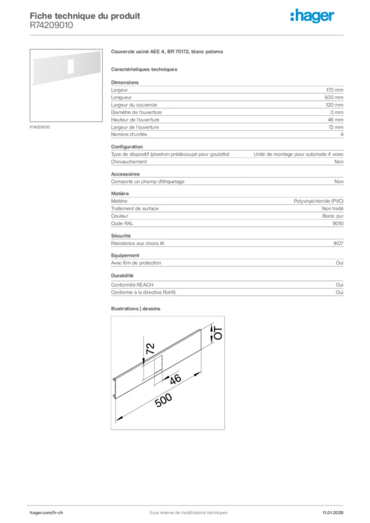 Image Hager Fiche technique du produit R74209010 | Hager Suisse