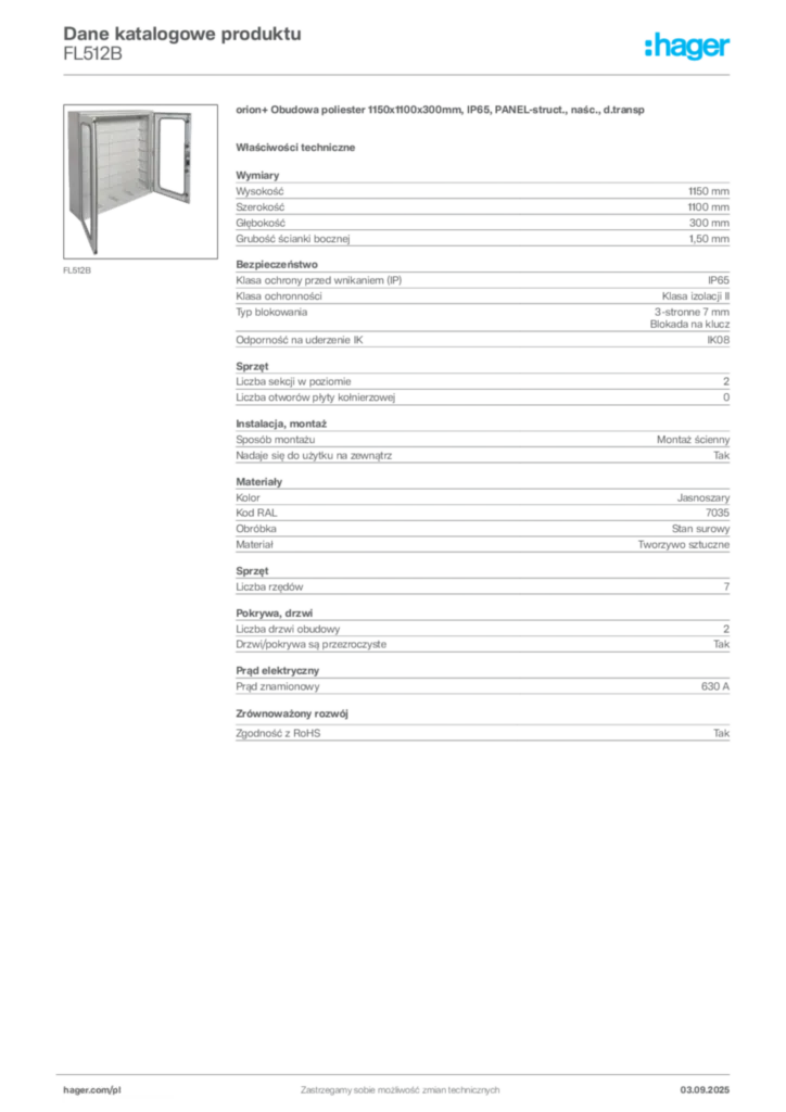 Zdjęcie Hager Karta katalogowa FL512B | Hager Polska