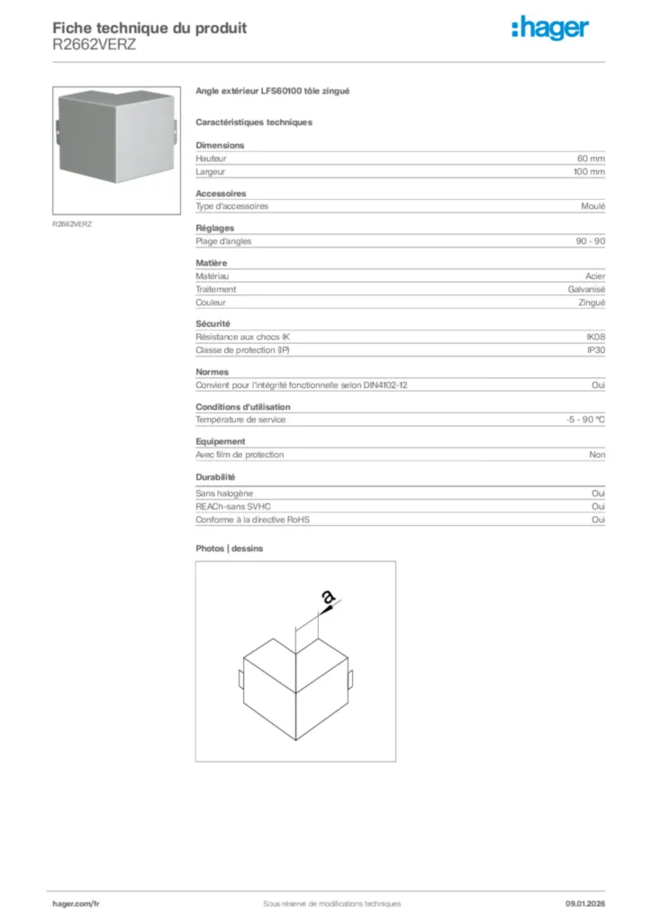 Image Hager Fiche technique du produit R2662VERZ | Hager France