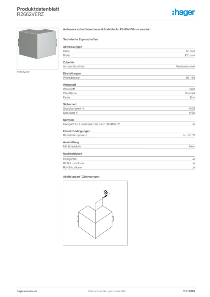 Bild Hager Produktdatenblatt R2662VERZ | Hager Schweiz