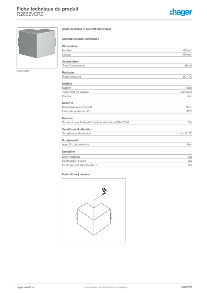 Image Hager Fiche technique du produit R2662VERZ | Hager Suisse