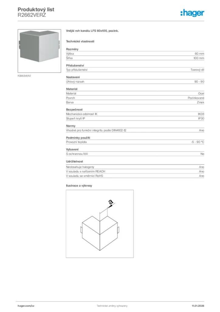 Obrázek Hager Product data sheet R2662VERZ | Hager