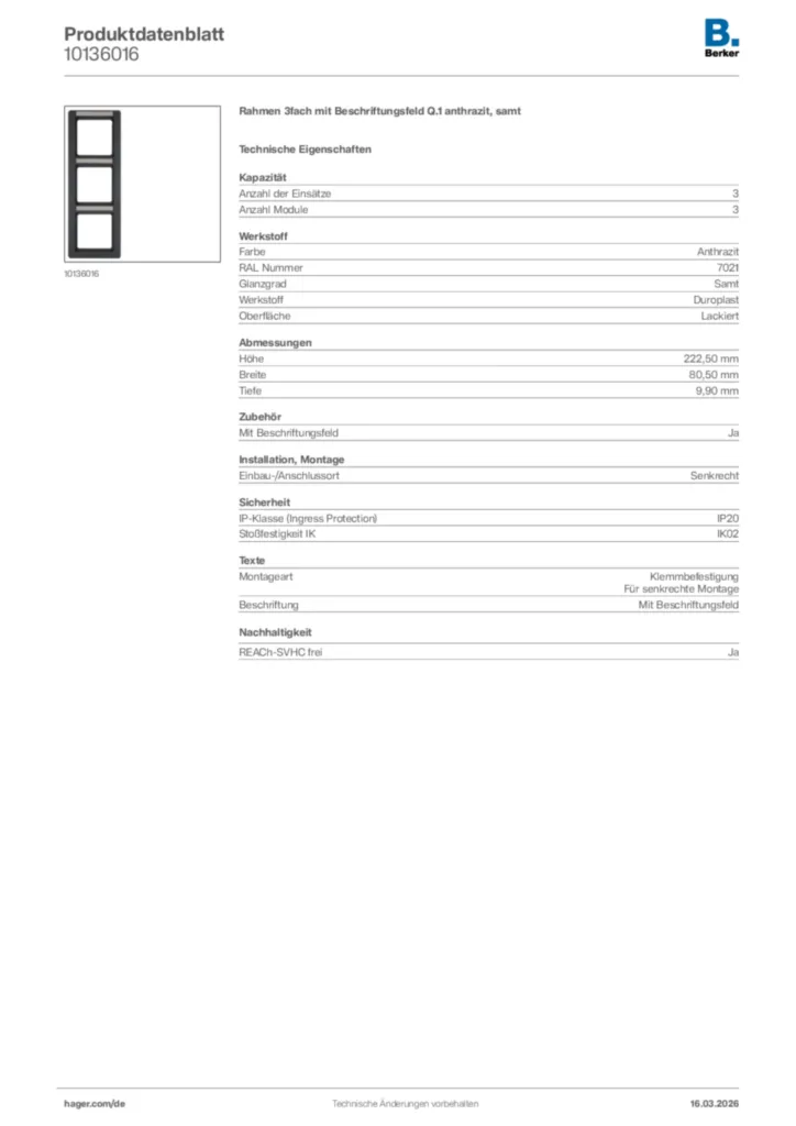 Bild Berker Produktdatenblatt 10136016 | Hager Deutschland