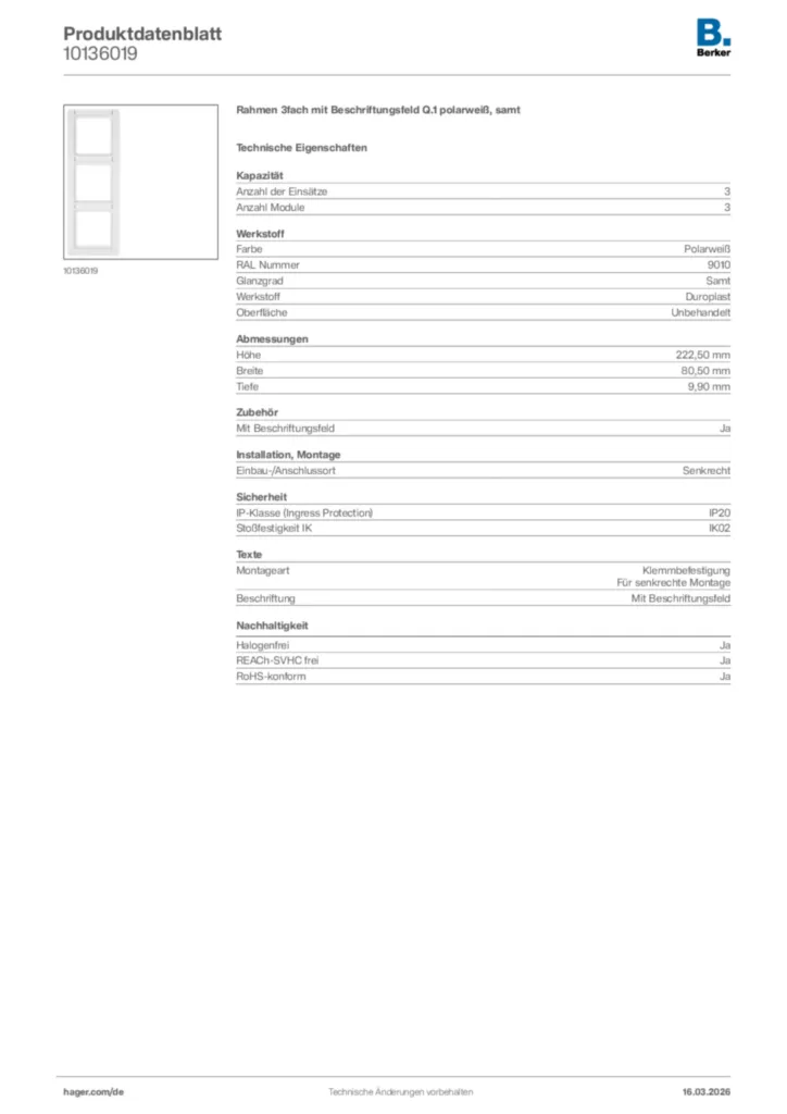 Bild Berker Produktdatenblatt 10136019 | Hager Deutschland