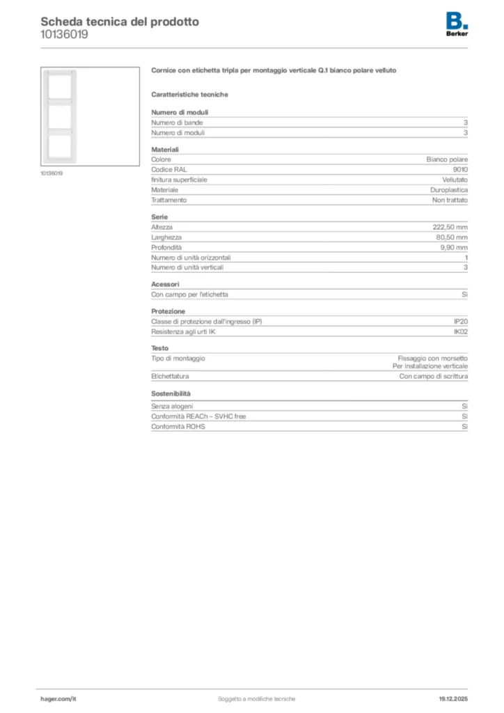 Immagine Berker Scheda tecnica del prodotto 10136019 | Hager Italia