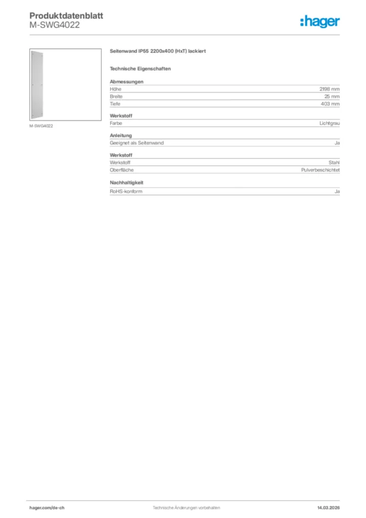Bild Hager Produktdatenblatt M-SWG4022 | Hager Schweiz