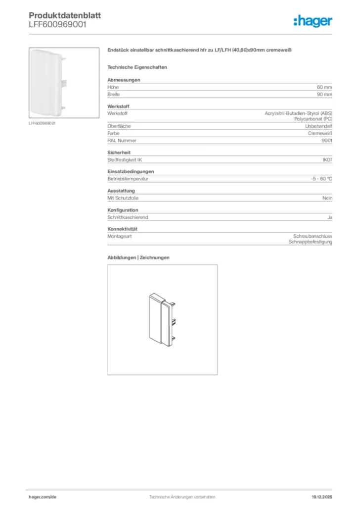 Bild Hager Produktdatenblatt LFF600969001 | Hager Deutschland