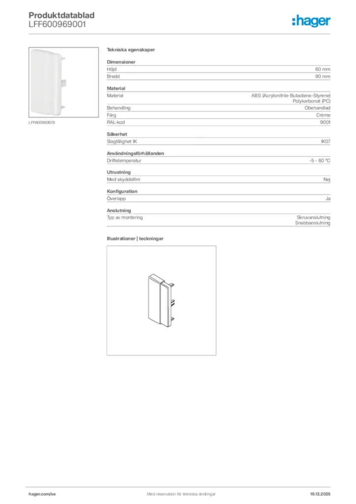 Bild Hager Produktdatablad LFF600969001 | Hager Sverige
