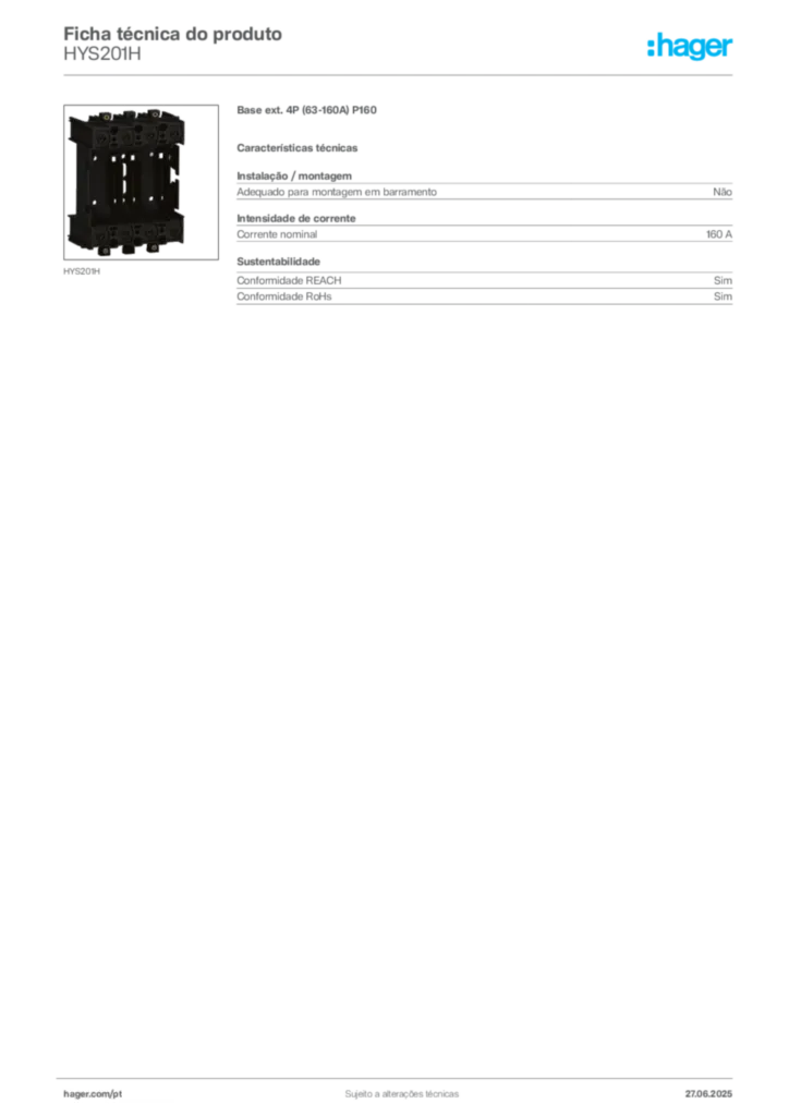 Imagem Hager Ficha técnica do produto HYS201H | Hager Portugal