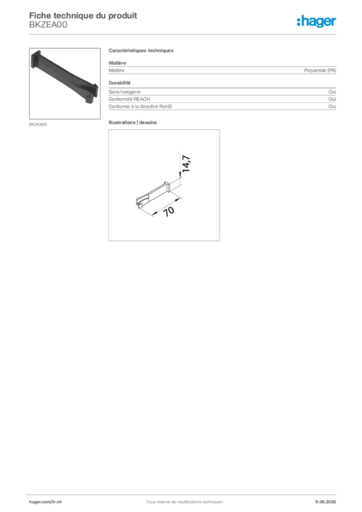 Image Hager Fiche technique du produit BKZEA00 | Hager Suisse