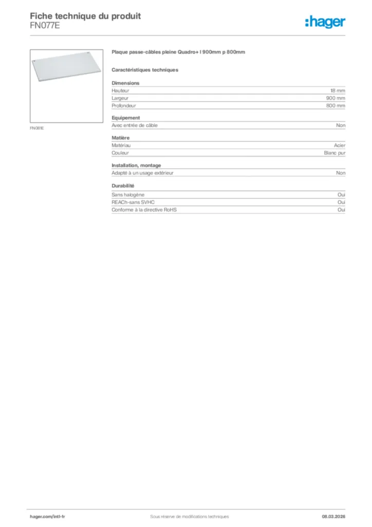 Image Hager Fiche technique du produit FN077E | Hager Afrique