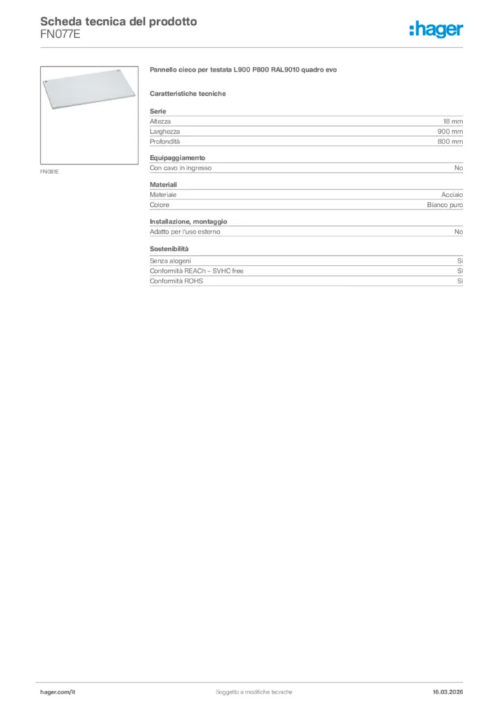 Immagine Hager Scheda tecnica del prodotto FN077E | Hager Italia