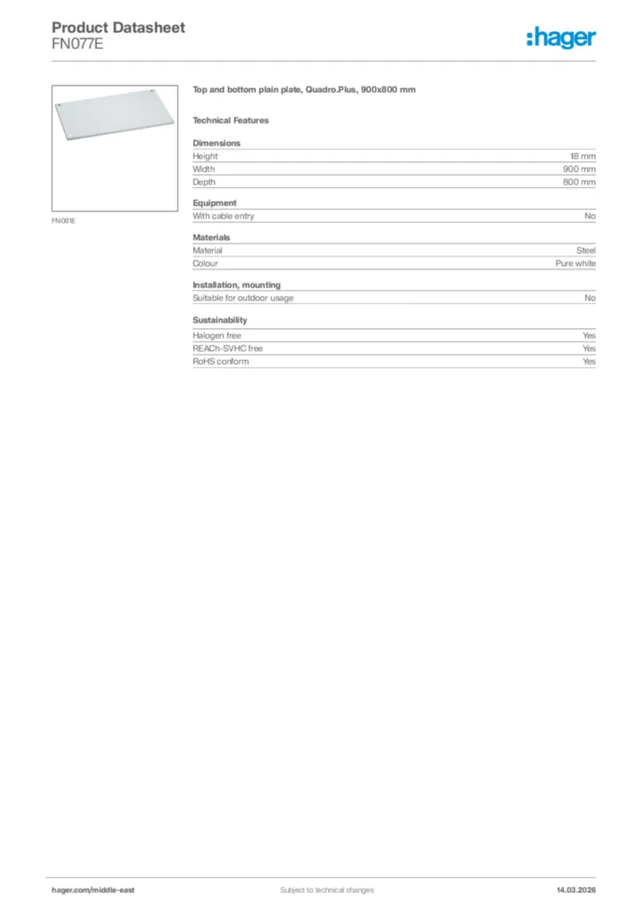 Image Hager Product data sheet FN077E  | Hager
