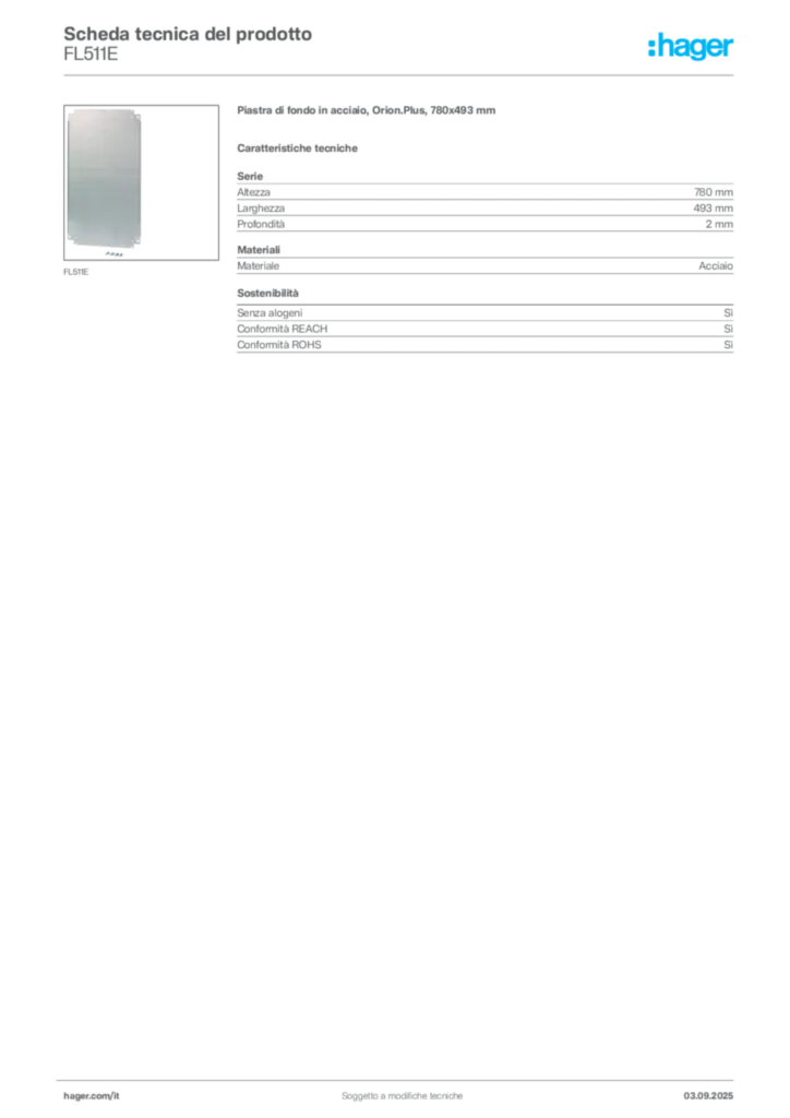 Immagine Hager Scheda tecnica del prodotto FL511E | Hager Italia