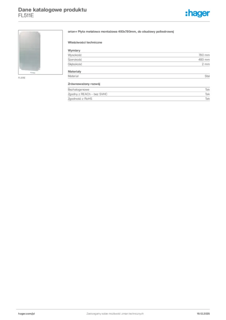 Zdjęcie Hager Karta katalogowa FL511E | Hager Polska
