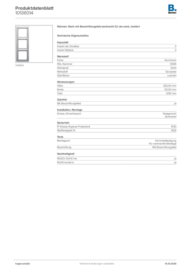 Bild Berker Produktdatenblatt 10136014 | Hager Deutschland