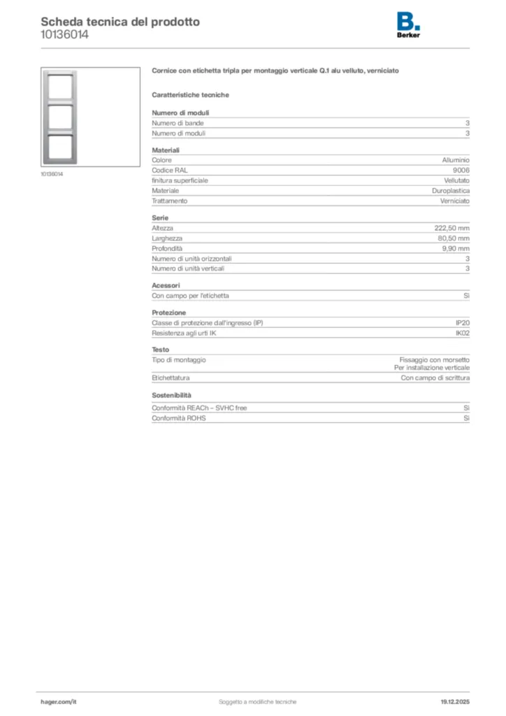 Immagine Berker Scheda tecnica del prodotto 10136014 | Hager Italia