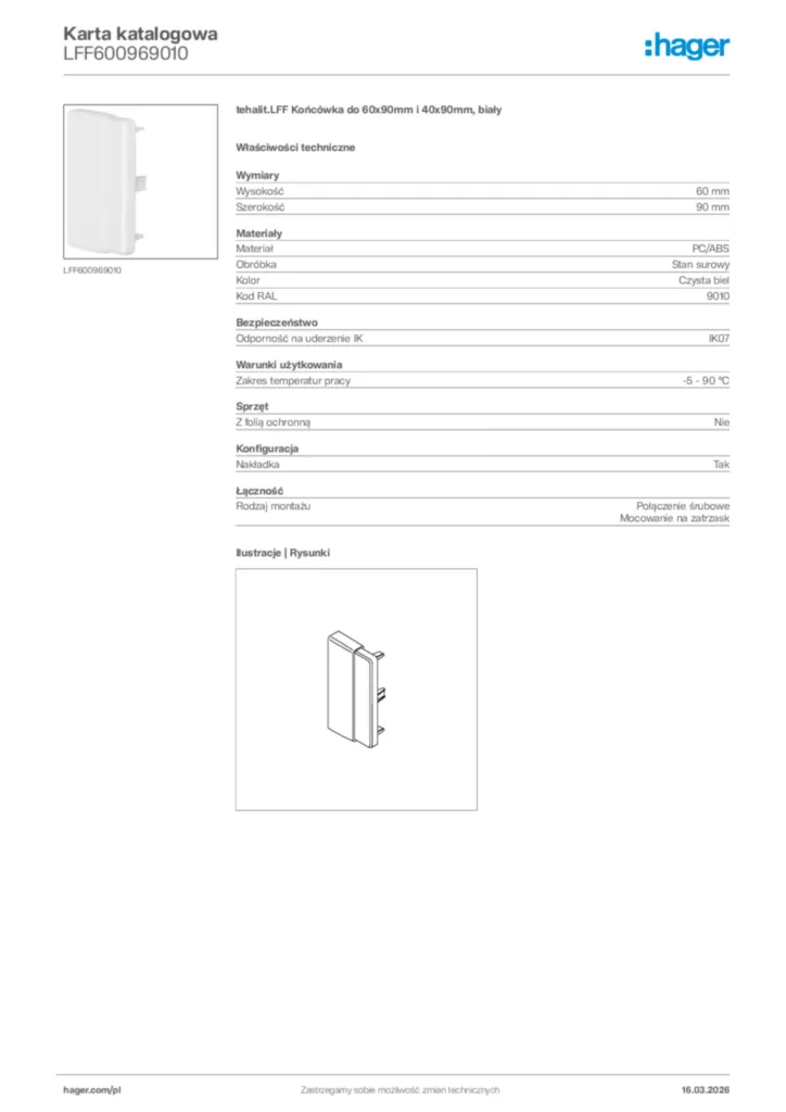 Zdjęcie Hager Karta katalogowa LFF600969010 | Hager Polska