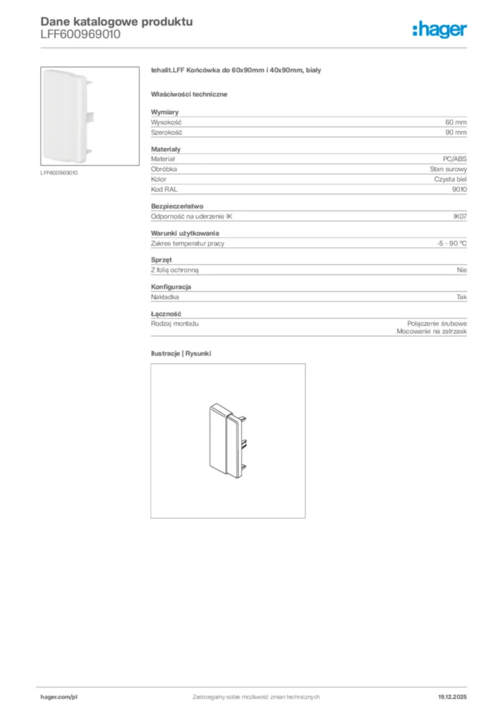 Zdjęcie Hager Karta katalogowa LFF600969010 | Hager Polska
