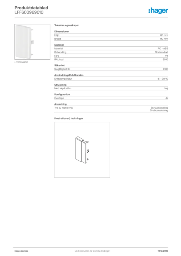 Bild Hager Produktdatablad LFF600969010 | Hager Sverige