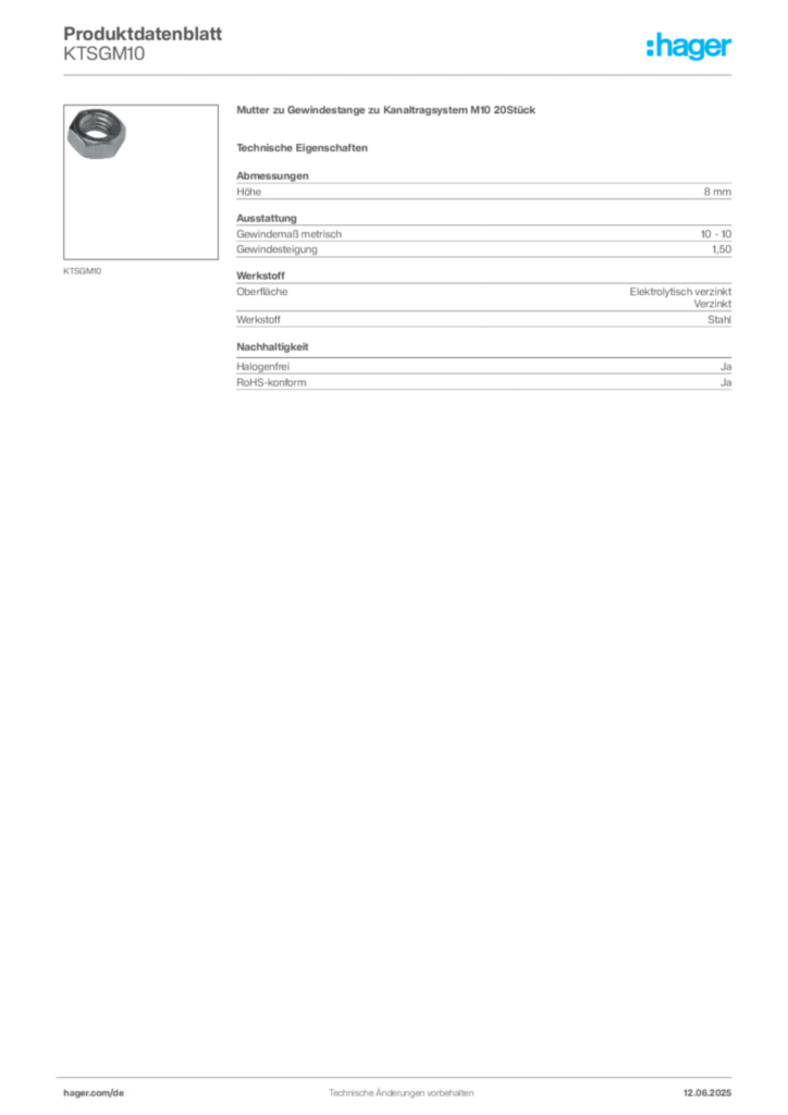 Bild Hager Produktdatenblatt KTSGM10 | Hager Deutschland