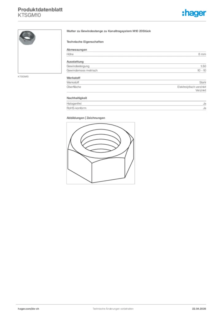 Bild Hager Produktdatenblatt KTSGM10 | Hager Schweiz