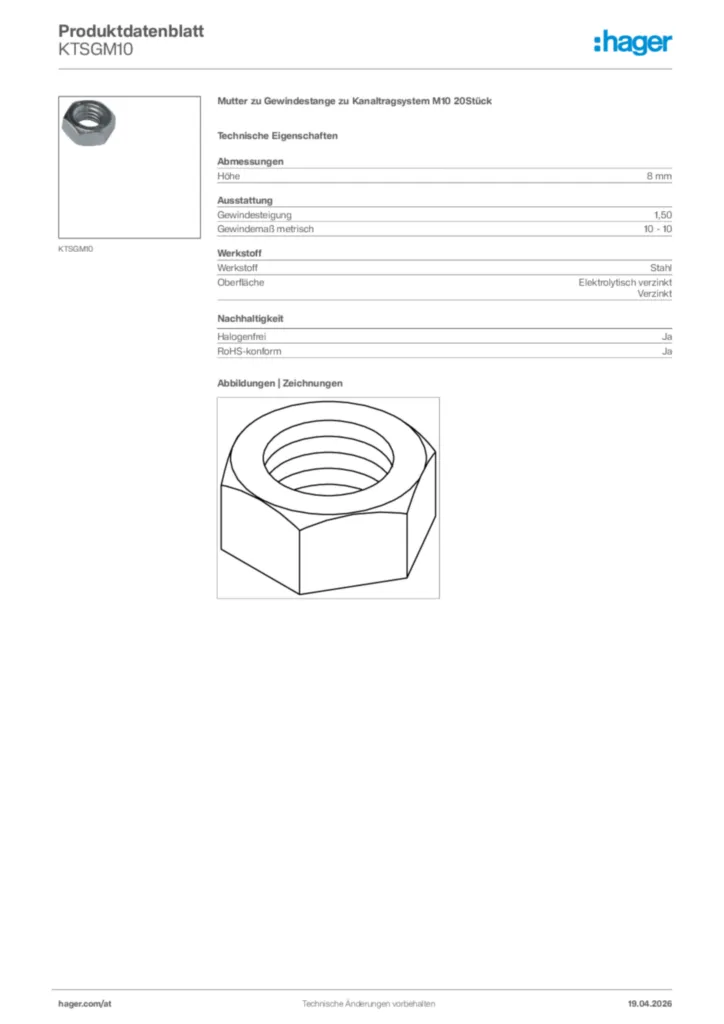 Bild Hager Produktdatenblatt KTSGM10 | Hager Deutschland