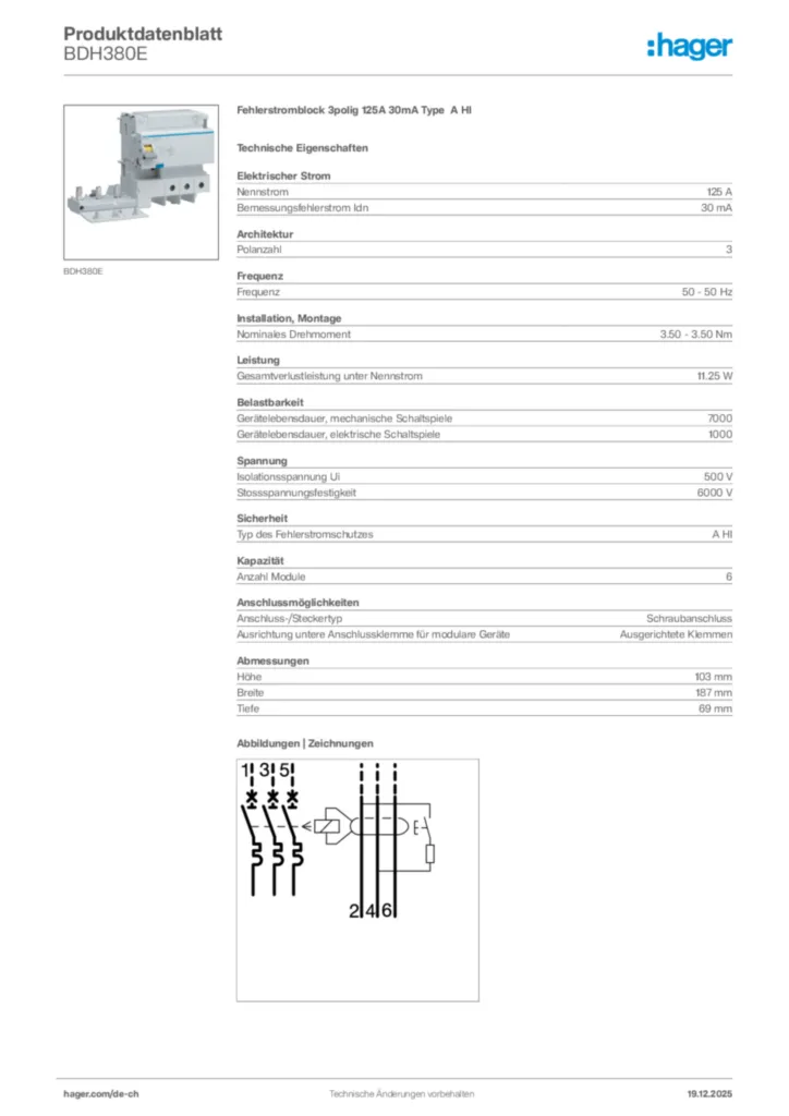 Bild Hager Produktdatenblatt BDH380E | Hager Schweiz