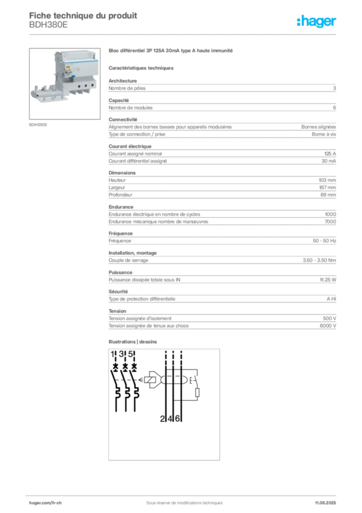 Image Hager Fiche technique du produit BDH380E | Hager Suisse
