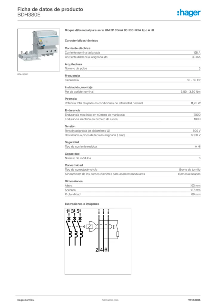 Imagen Hager Ficha de datos de producto BDH380E | Hager España