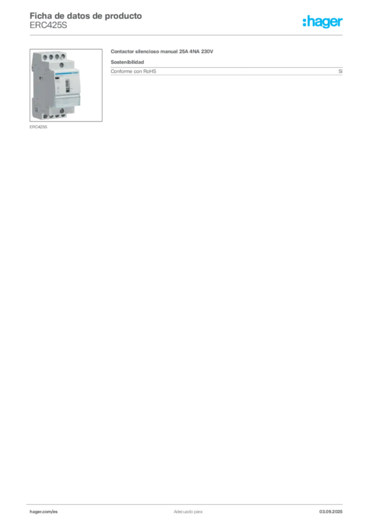 Imagen Hager Ficha de datos de producto ERC425S | Hager España