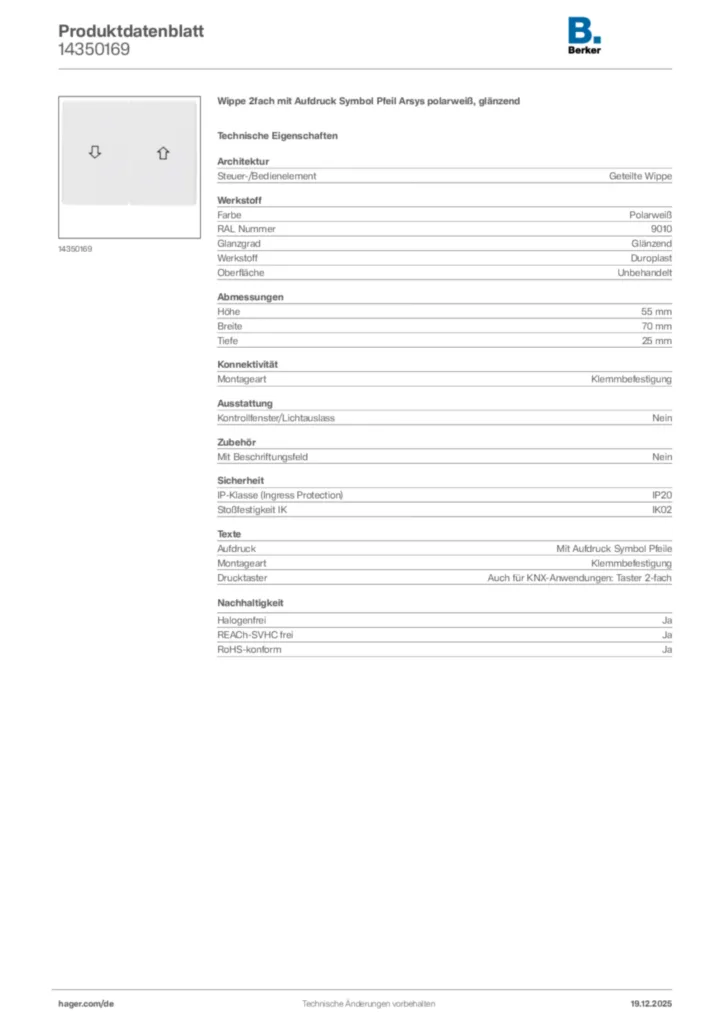 Bild Hager Produktdatenblatt 14350169 | Hager Deutschland