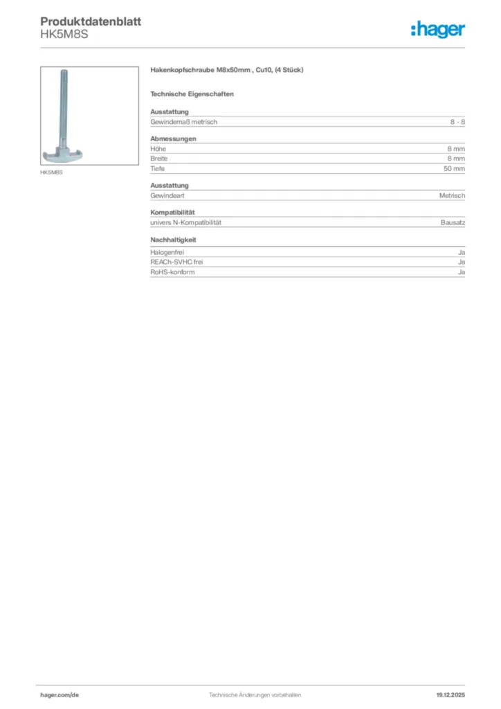 Bild Hager Produktdatenblatt HK5M8S | Hager Deutschland