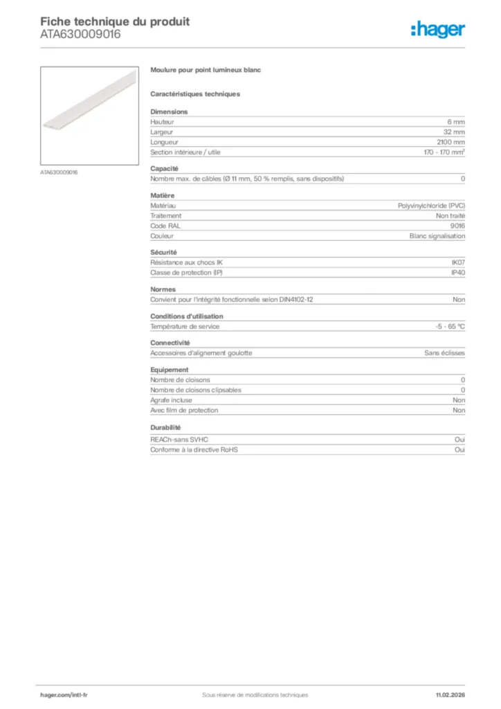 Image Hager Fiche technique du produit ATA630009016 | Hager Afrique