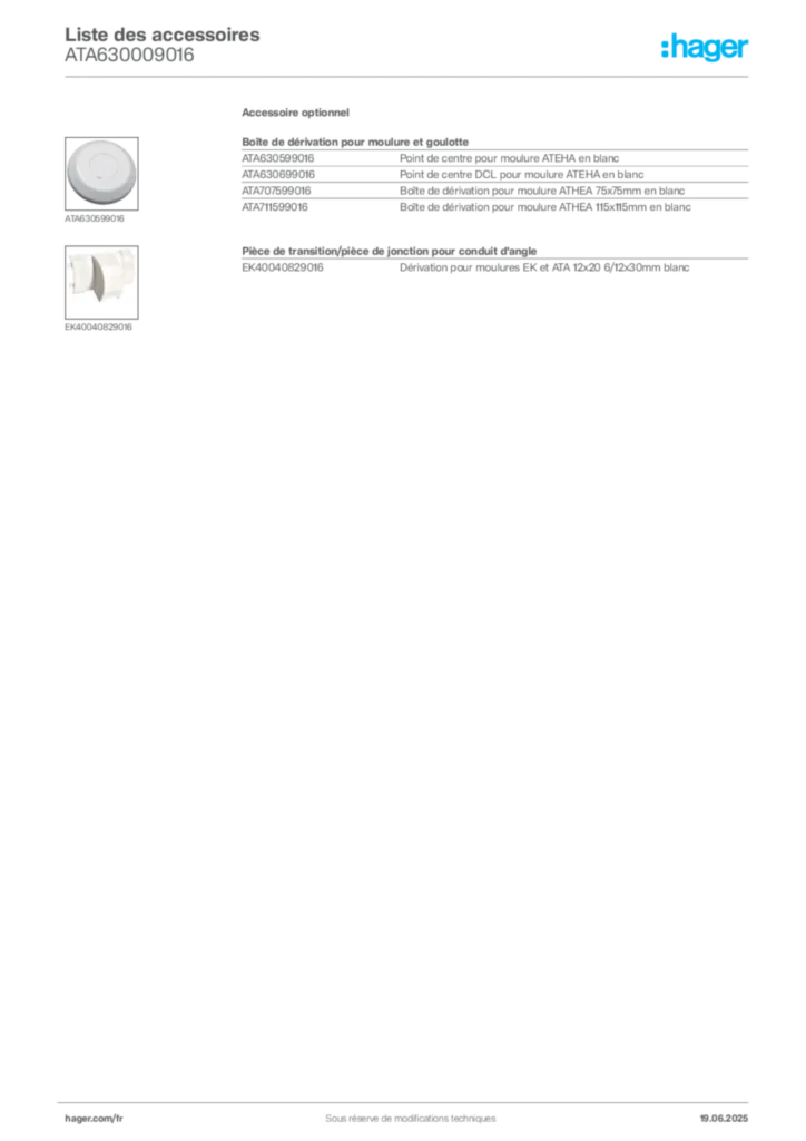 Image Hager Fiche technique du produit ATA630009016 | Hager France