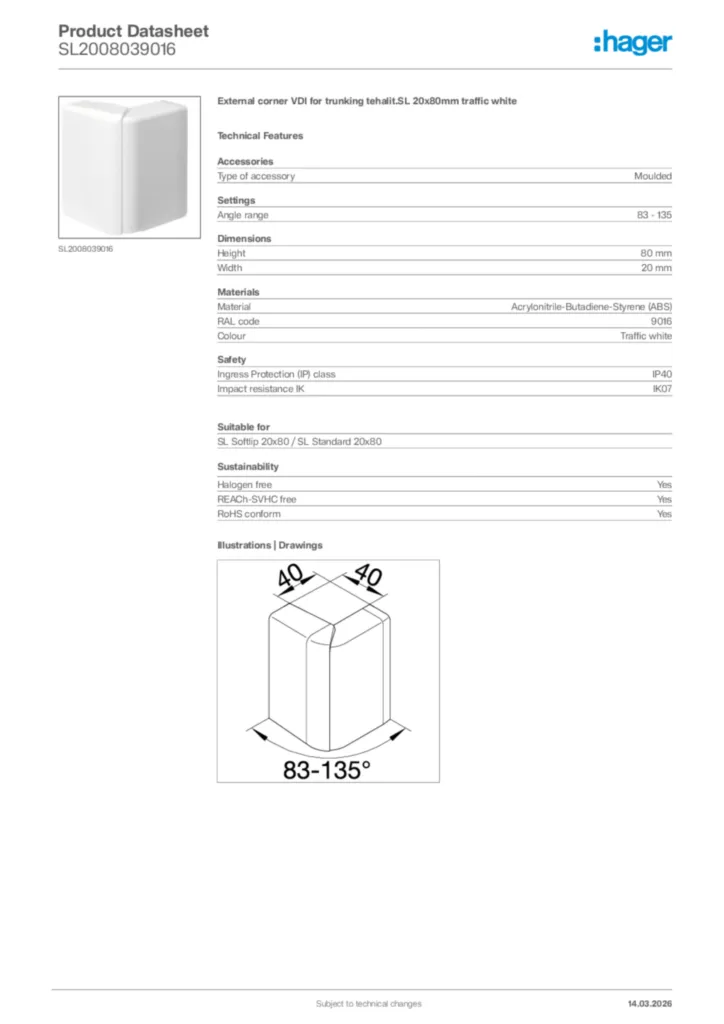 Image Hager Product data sheet SL2008039016  | Hager Africa