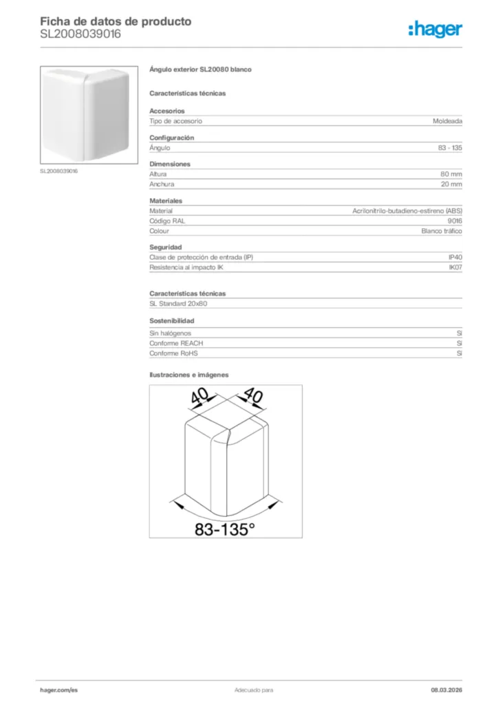 Imagen Hager Ficha de datos de producto SL2008039016 | Hager España