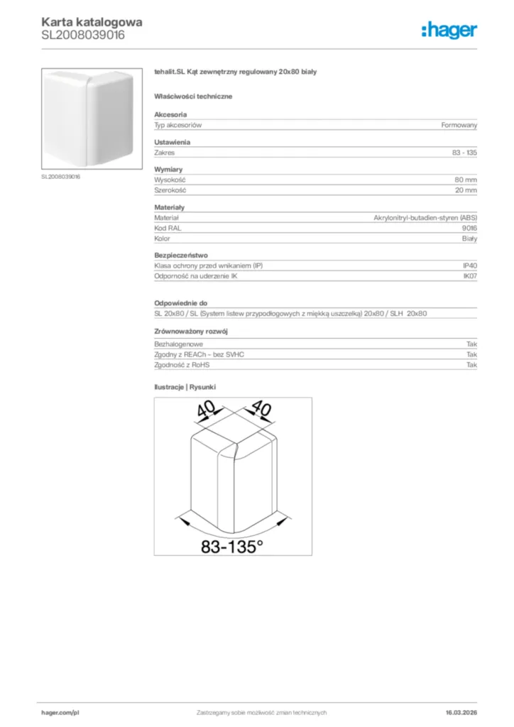 Zdjęcie Hager Karta katalogowa SL2008039016 | Hager Polska
