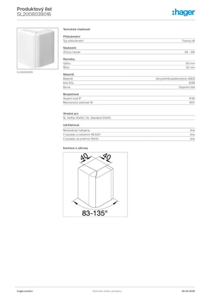 Obrázek Hager Product data sheet SL2008039016 | Hager