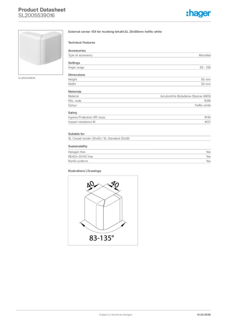 Image Hager Product data sheet SL2005539016  | Hager Africa
