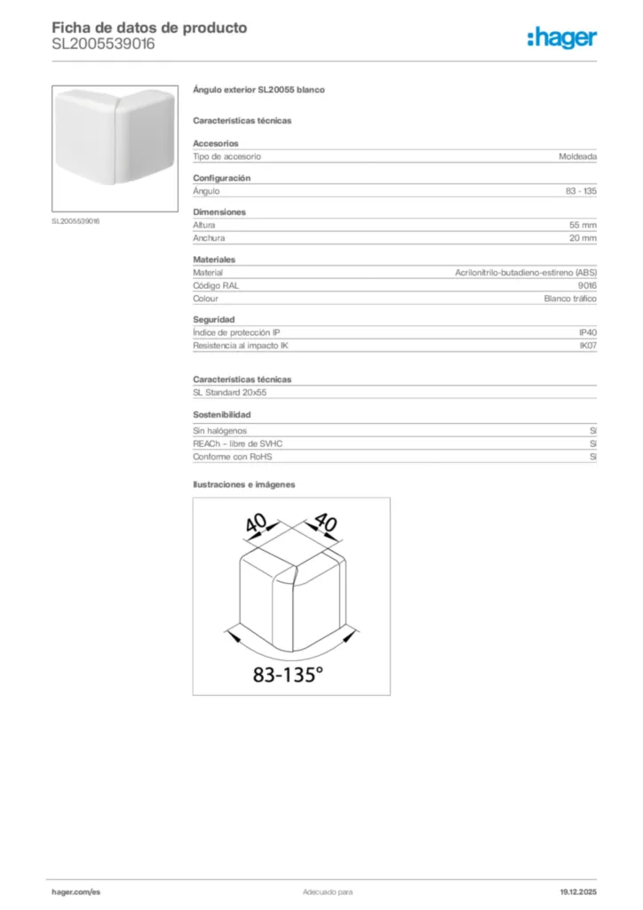 Imagen Hager Ficha de datos de producto SL2005539016 | Hager España