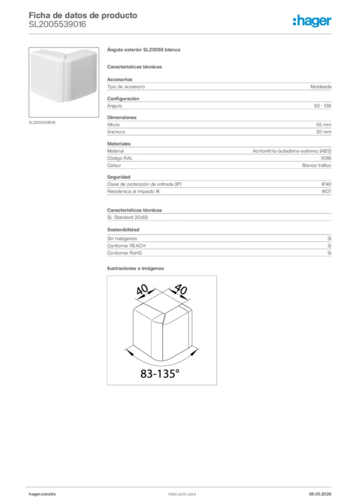 Imagen Hager Ficha de datos de producto SL2005539016 | Hager España