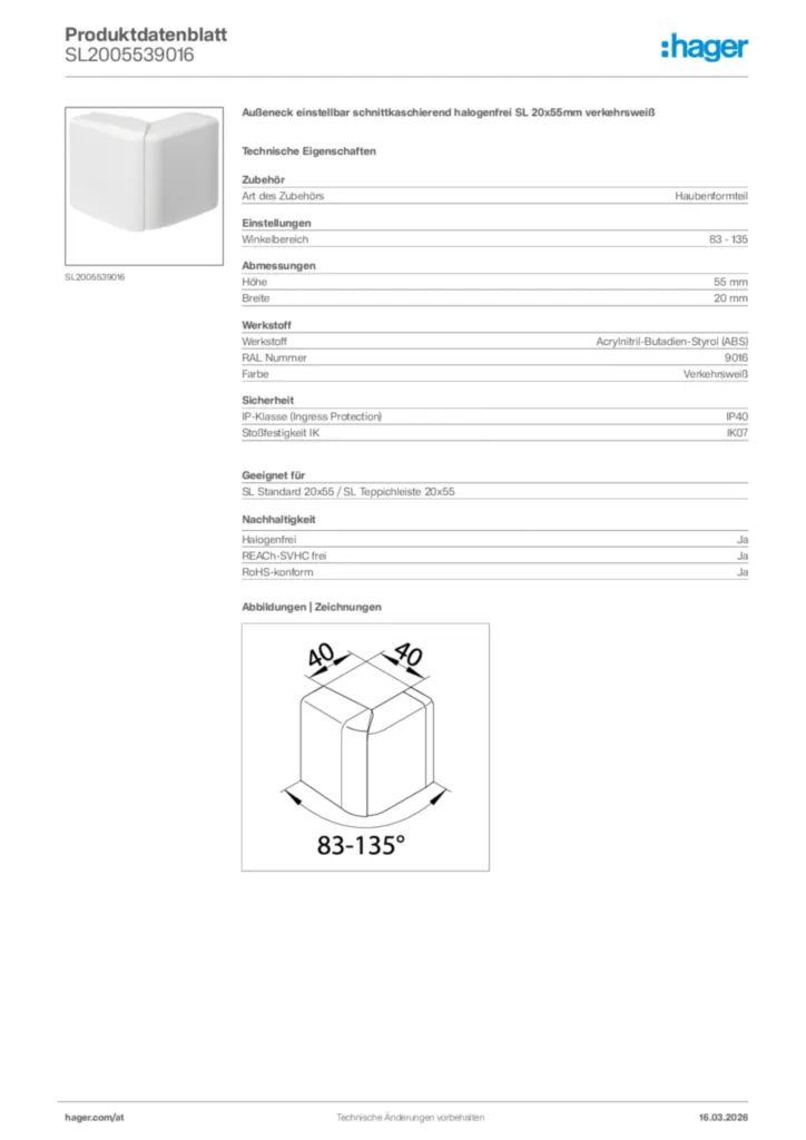 Bild Hager Produktdatenblatt SL2005539016 | Hager Deutschland