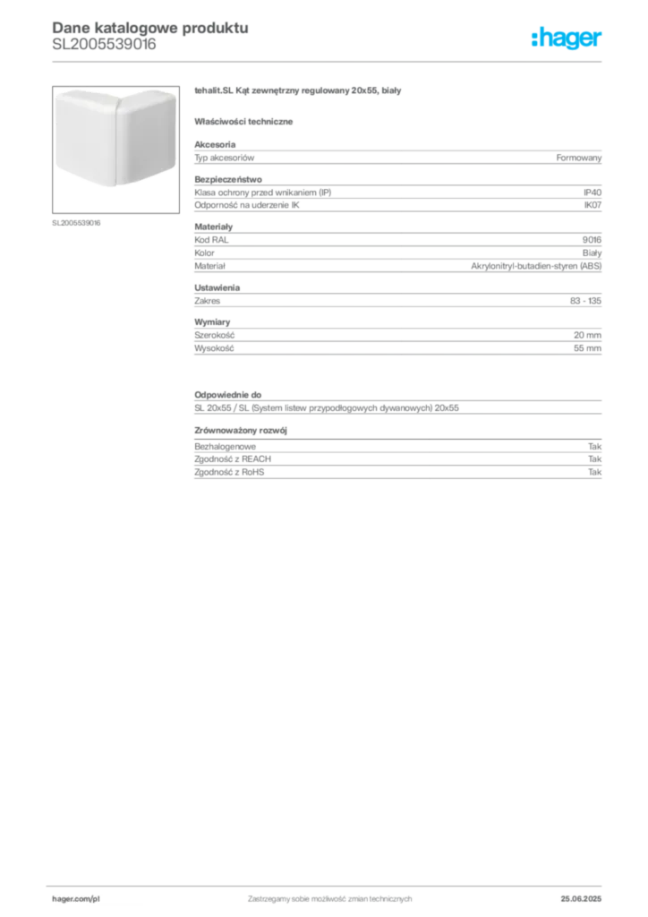 Zdjęcie Hager Karta katalogowa SL2005539016 | Hager Polska