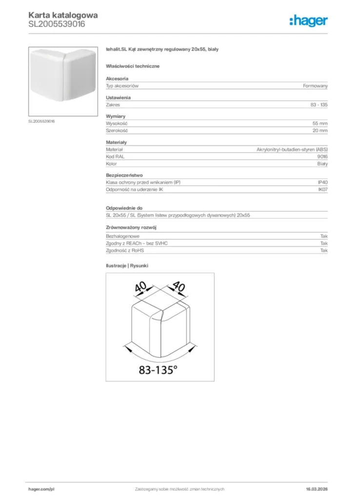 Zdjęcie Hager Karta katalogowa SL2005539016 | Hager Polska