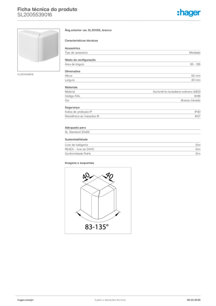 Imagem Hager Ficha técnica do produto SL2005539016 | Hager Portugal