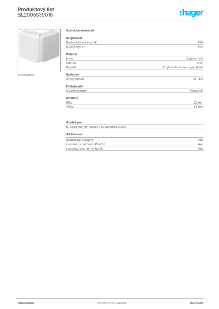 Obrázek Hager Produktový list SL2005539016 | Hager