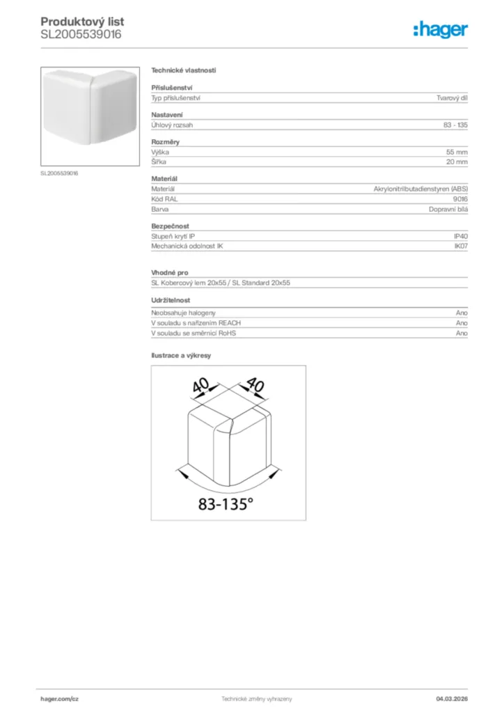Obrázek Hager Product data sheet SL2005539016 | Hager