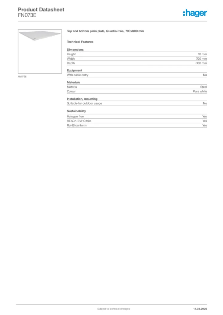 Image Hager Product data sheet FN073E  | Hager Africa