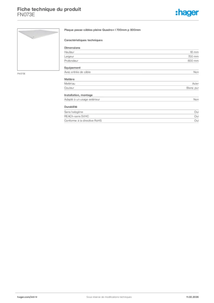 Image Hager Fiche technique du produit FN073E | Hager Afrique